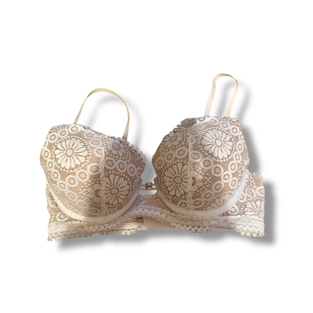 Aerie Real Power Plunge Push Up Bra Women’s Size 32D Lace Beige Underwire